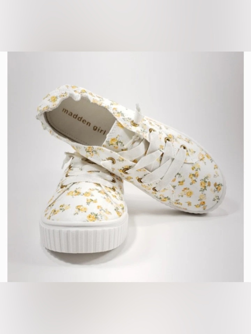 Madden Girl Marisa floral flats sneakers shoes white yellow